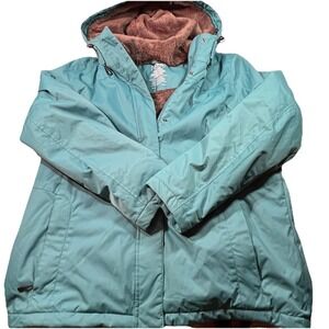 LL Bean 271136 Misses Large REG Blue Fleece Lined Hooded Winter Warmer Jacket